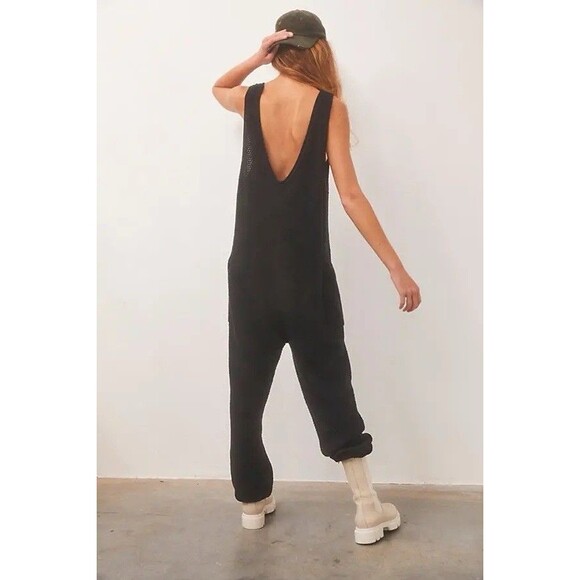 Free People Hailee Sweater Jumper Sleeveless Romper Pockets Large FP Beach Black - Picture 14 of 16